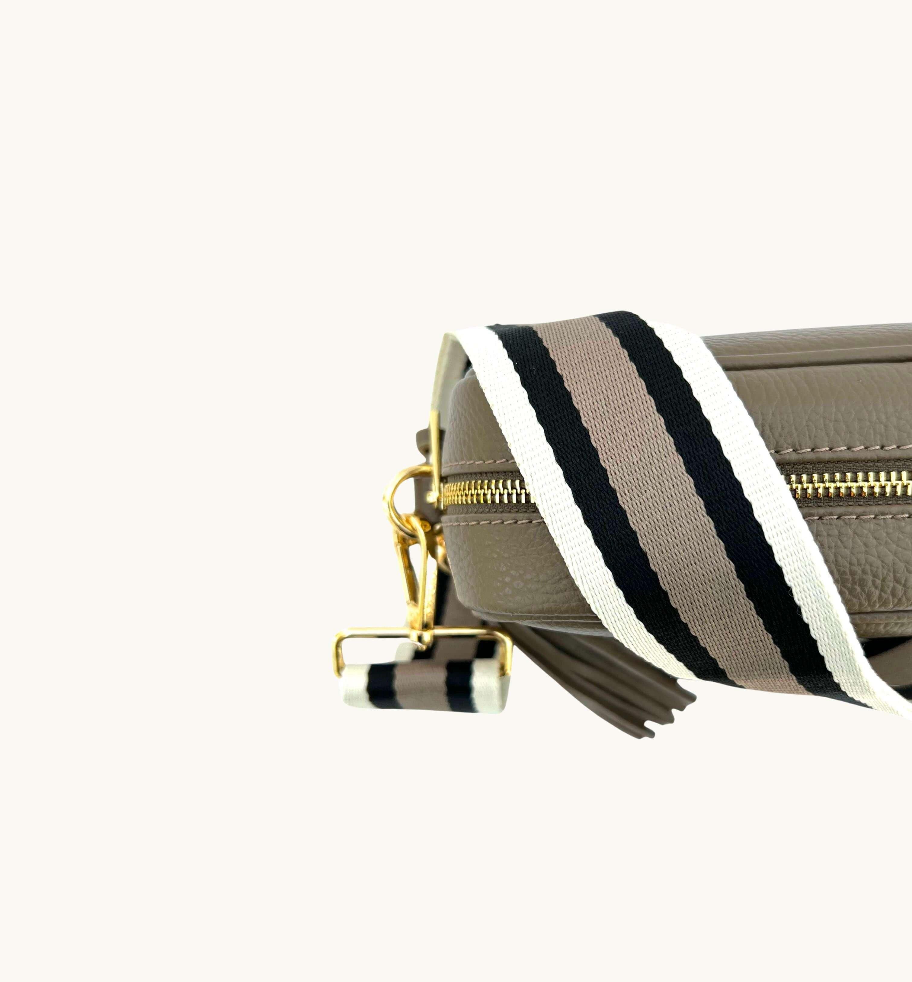 Apatchy London Latte Leather Crossbody Bag With Latte Stripe Strap