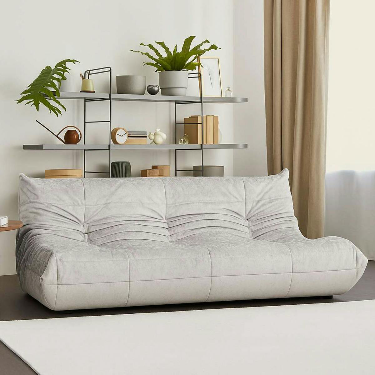 Canapé 3 places blanc en tissu plissé 210 cm ARVEN