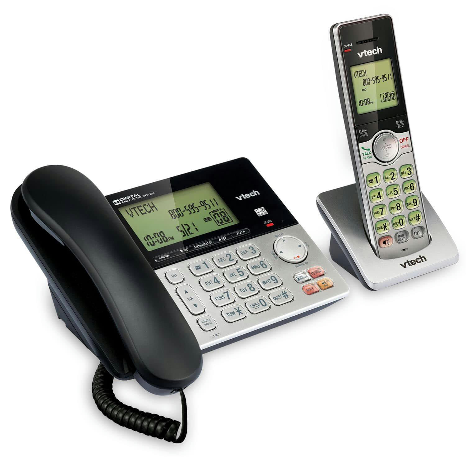 VTech DECT 6.0 Corded/Cordless Phone with Digital Answering System and Caller ID/Waiting, Silver/Black