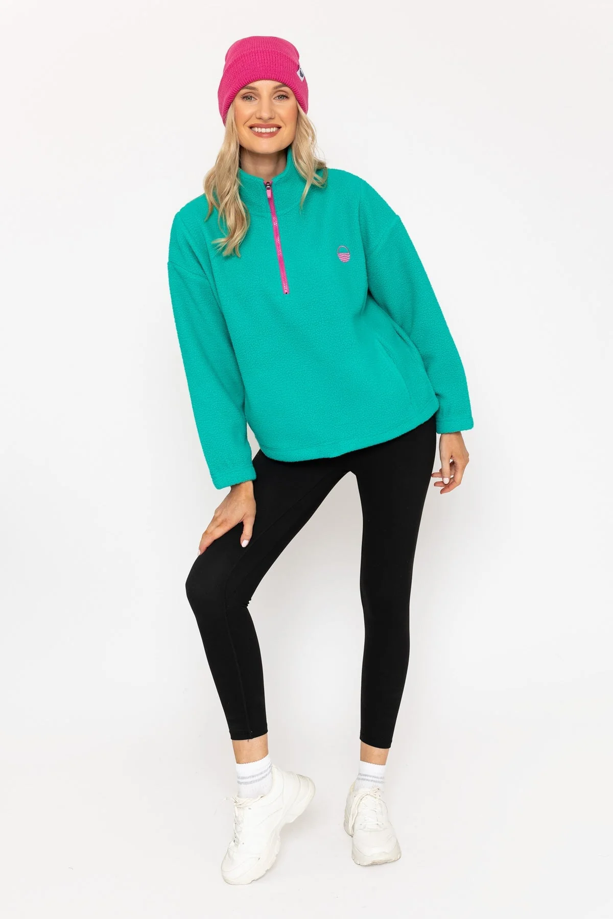 Turquoise Green Teddy Fleece With Contrast Zip