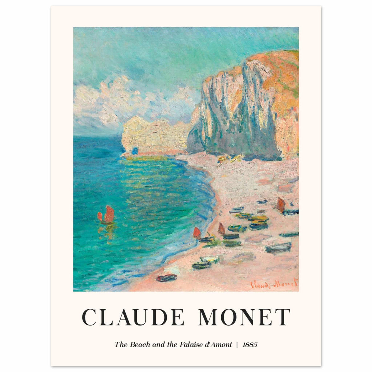 Artfulprints Poster Claude Monet - The beach and the falaise d' Amont  - 30x40 cm - Blauw