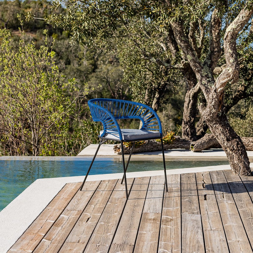 Cadeira de Metal e Corda Azul com braços PANTAI