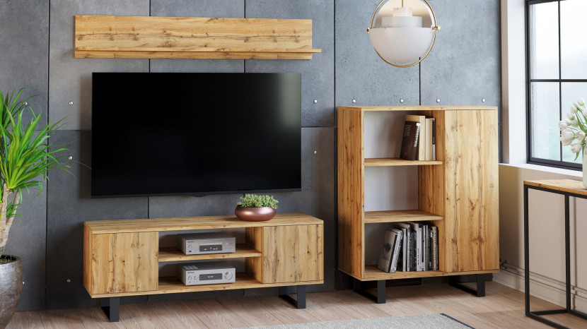 Szafka RTV Focus loft dąb craft złoty