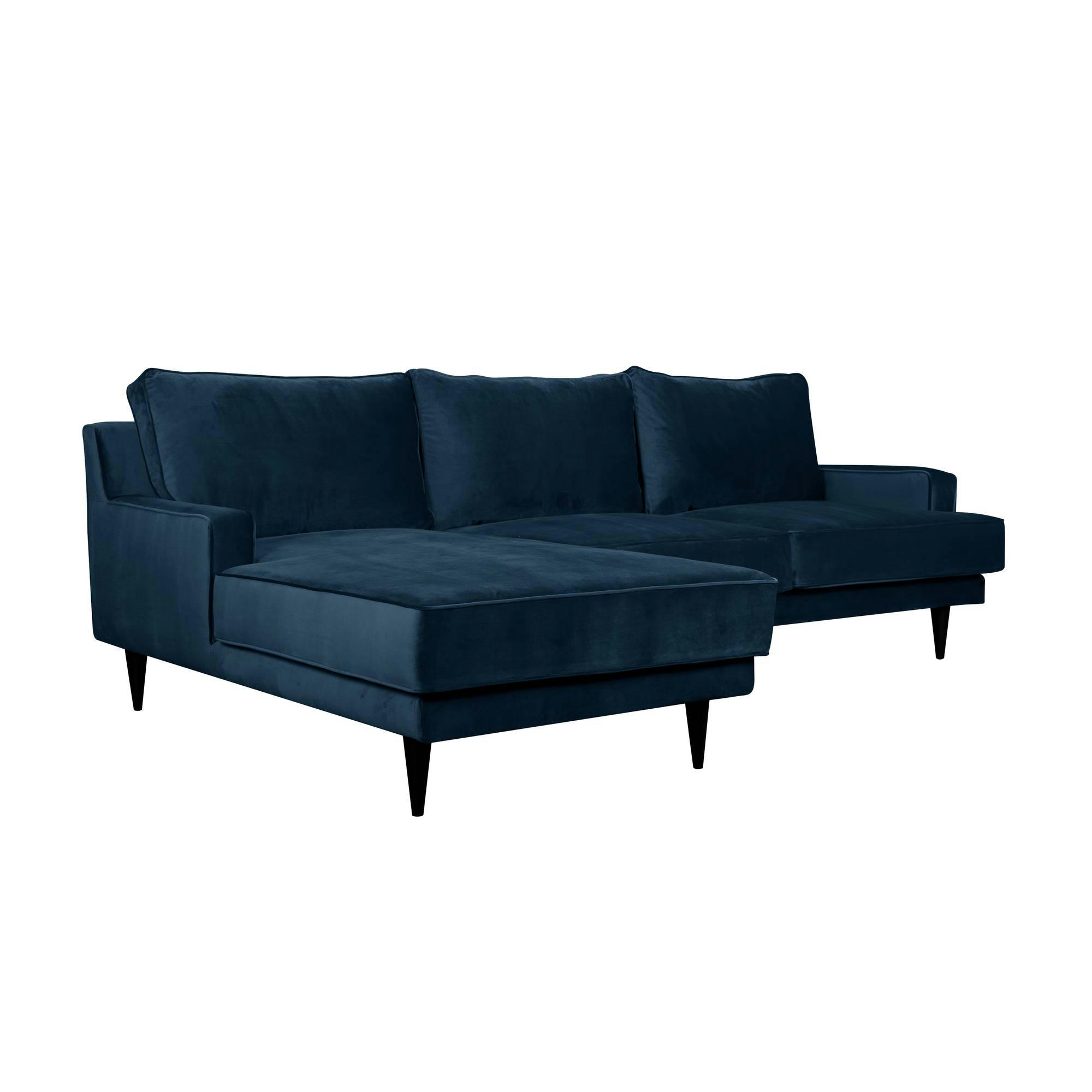 OSCAR - Canapé d'angle en tissu velours Canapé angle droit bleu