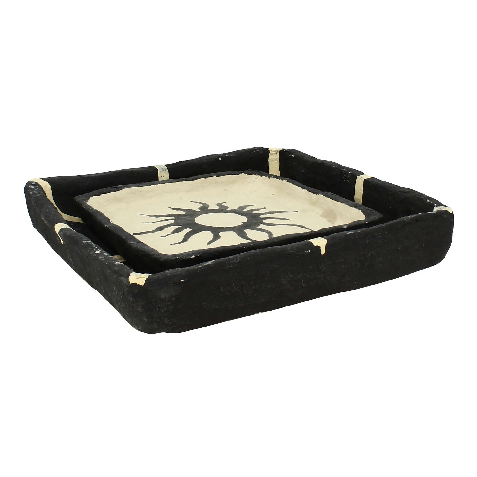 ABDA - Set de 2 plateaux en papier maché noir et blanc