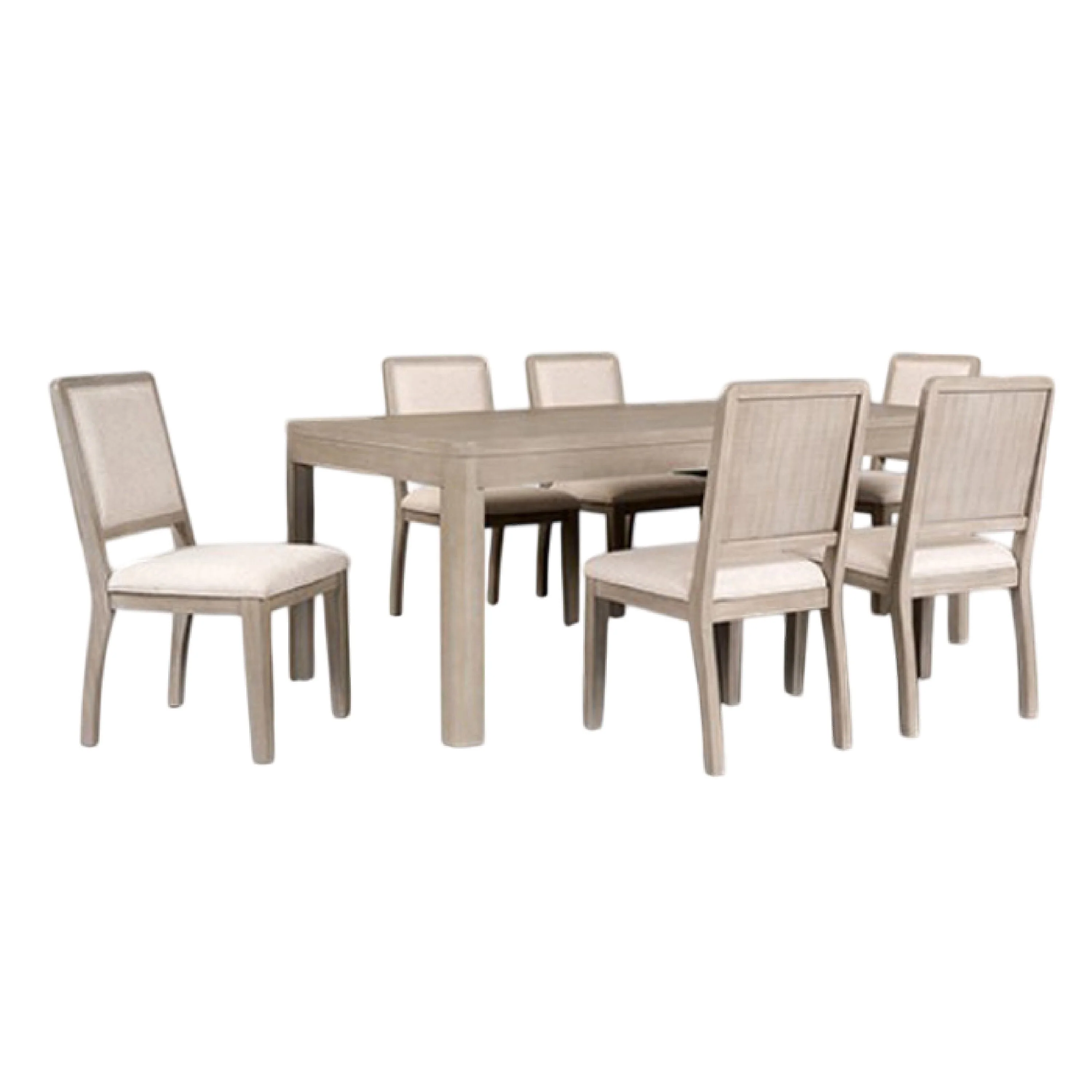 Giva 7pc Dining Table Set, 6 Polyester Chairs, Natural Brown Wood