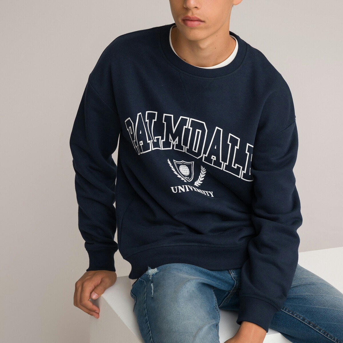 Sweat col rond en molleton imprimé, style Campus