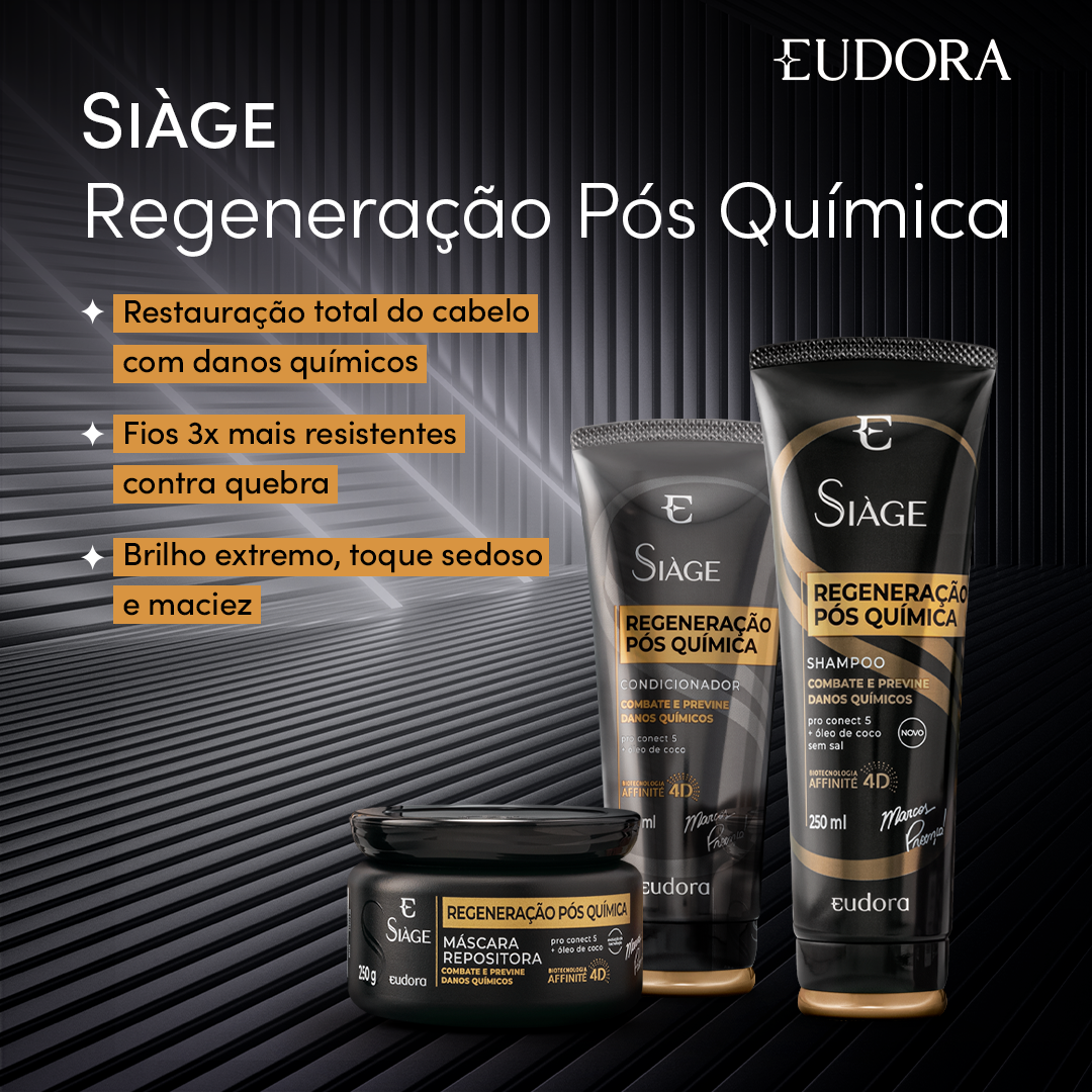Combo Siàge Regeneração Pós Química: Shampoo 250ml   Máscara 250g   Condicionador 200ml