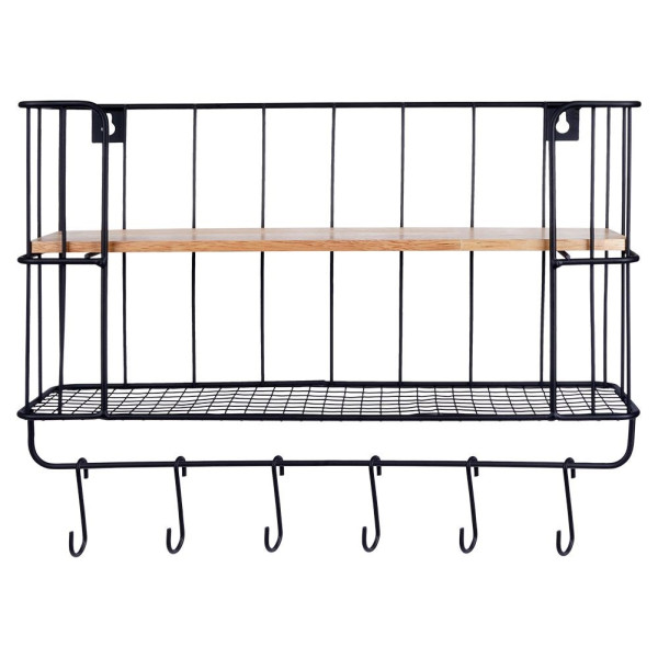 Półka ścienna metalowa z wieszakami 41x12x25,5 cm