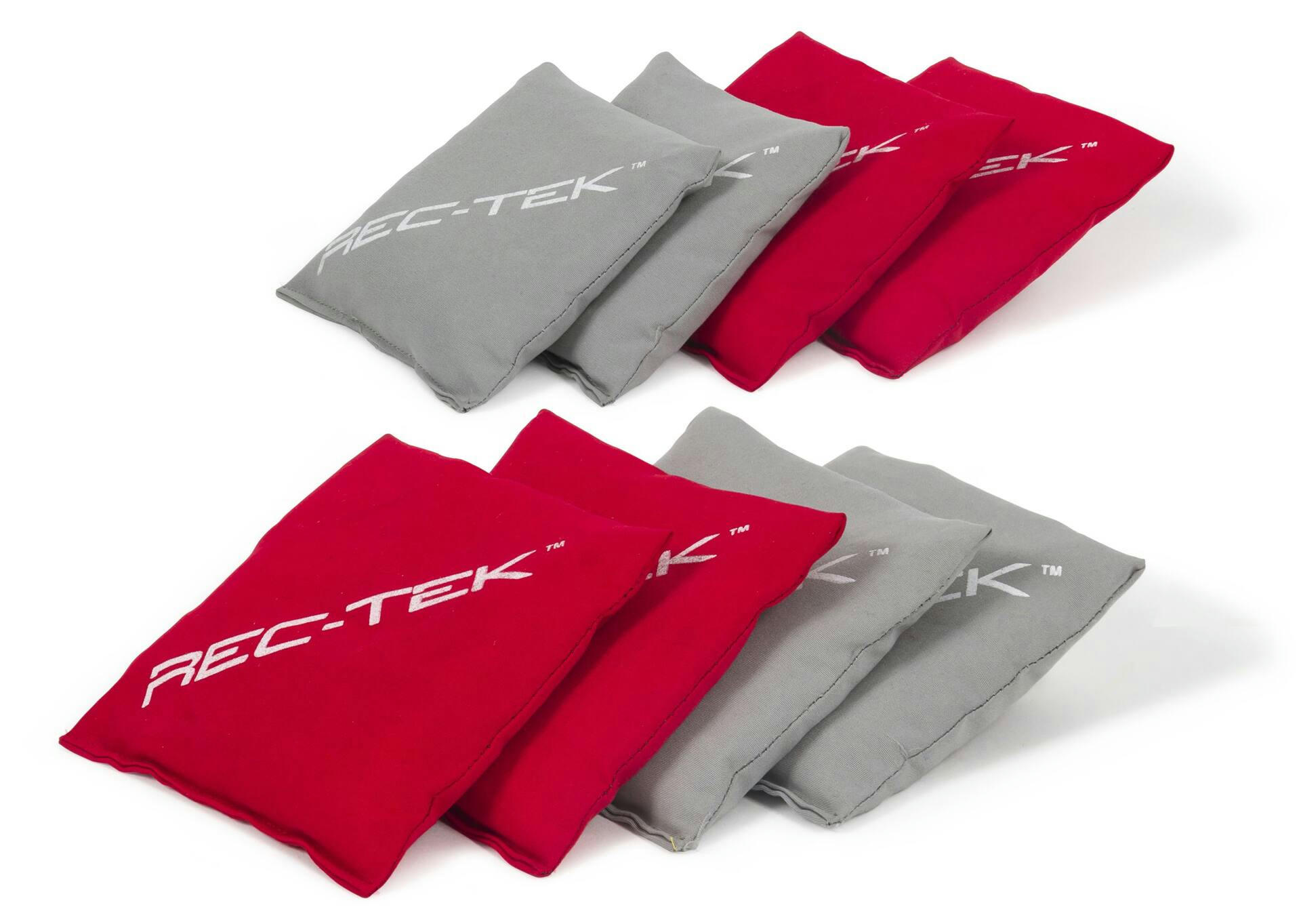 Rec-Tek Outdoor/Indoor Replacement Bean Bags, 4x4-in, 8-pc, includes Storage Bag, Grey/Red