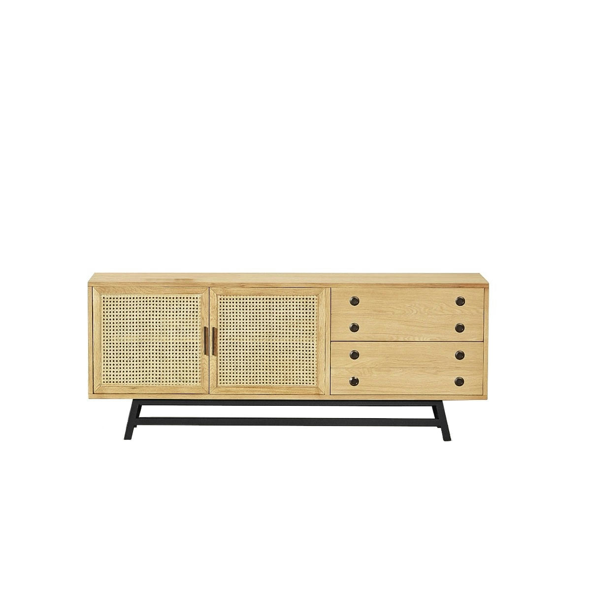 LALALA - Buffet bas en chêne cannage et métal noir mat L 170 cm