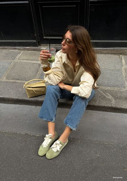 Groene sneakers met kanten veters