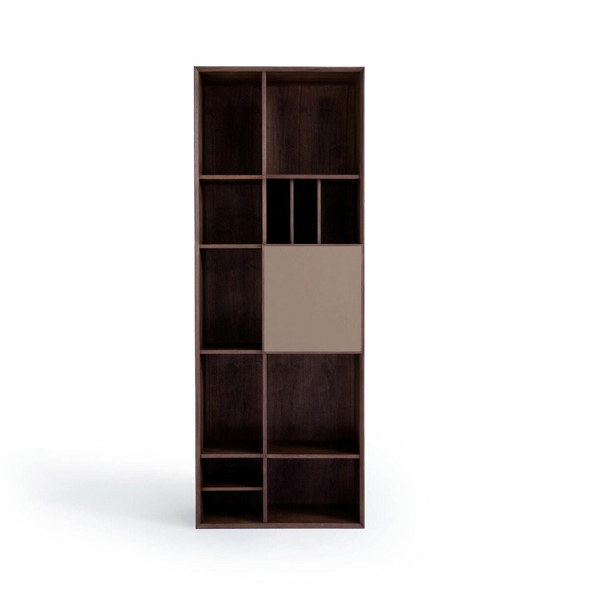 Bibliothèque noyer porte cuir, Mikube