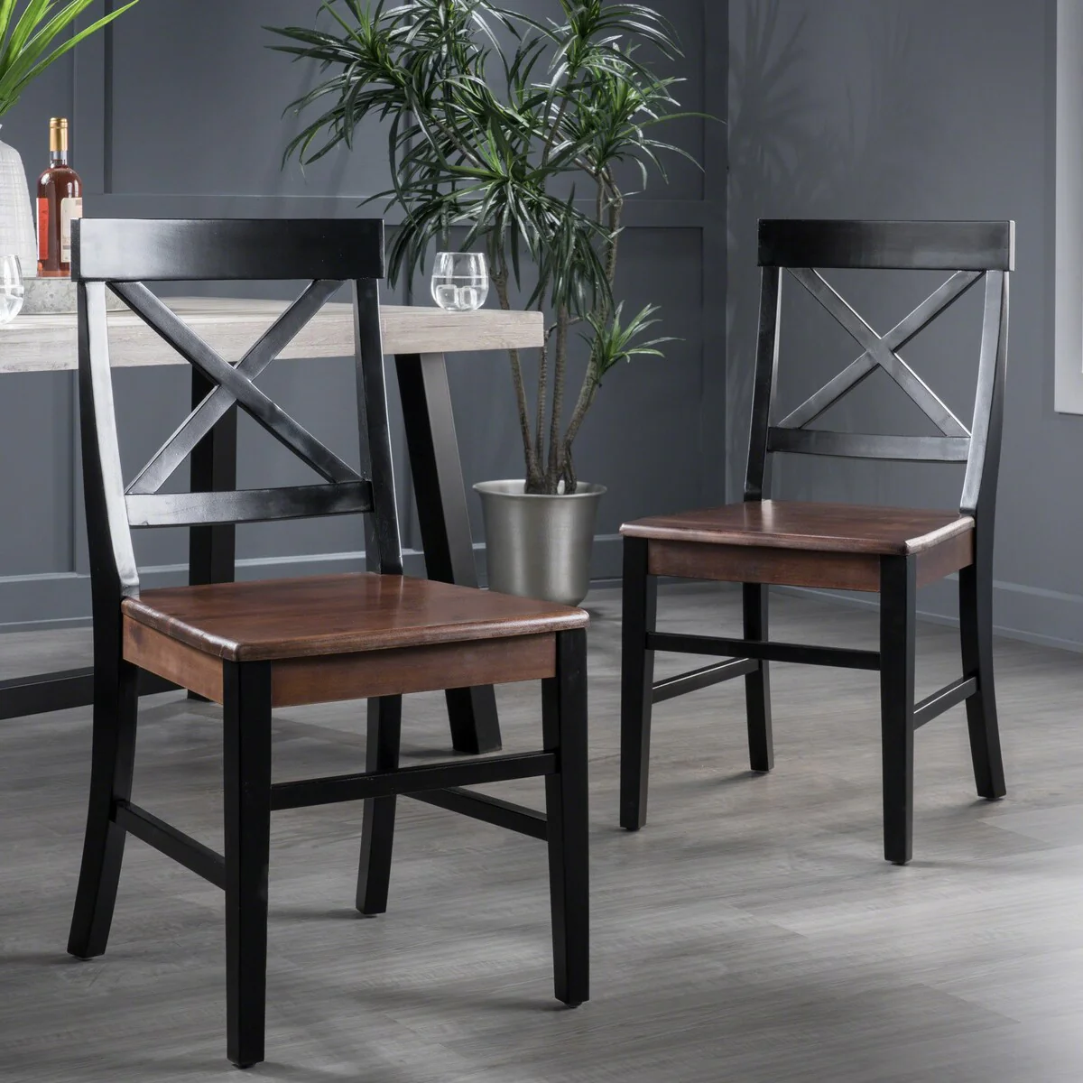 Roshan Farmhouse Acacia Wood Dining Chairs set of 2