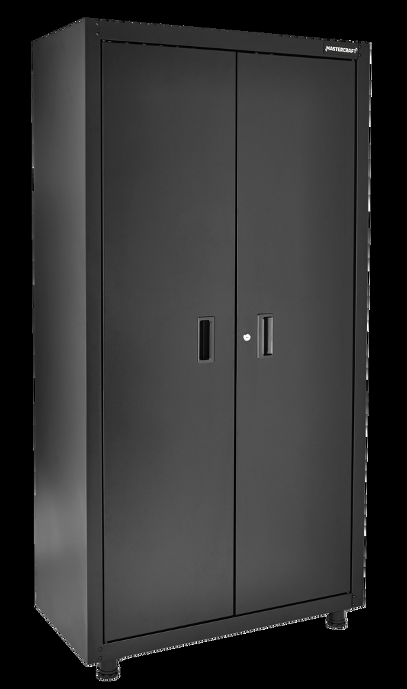 Mastercraft 2-Door Tall & Wide Cabinet with 3 Adjustable Shelves, Black Series, 36.5 x 18 x 72-in