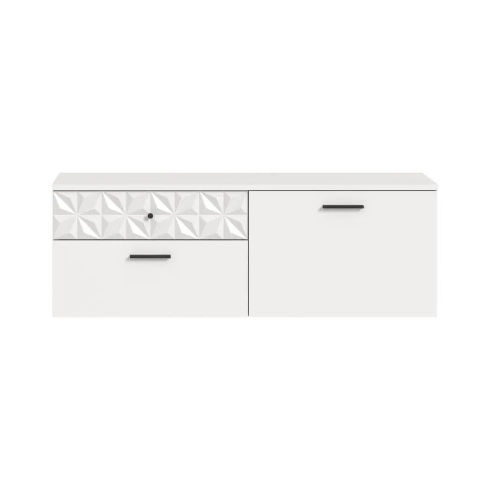 Hioshop Prisma schoenenkast 2 schuifdeuren- 1 vouwdeur- 2 lades- 1 plank wit