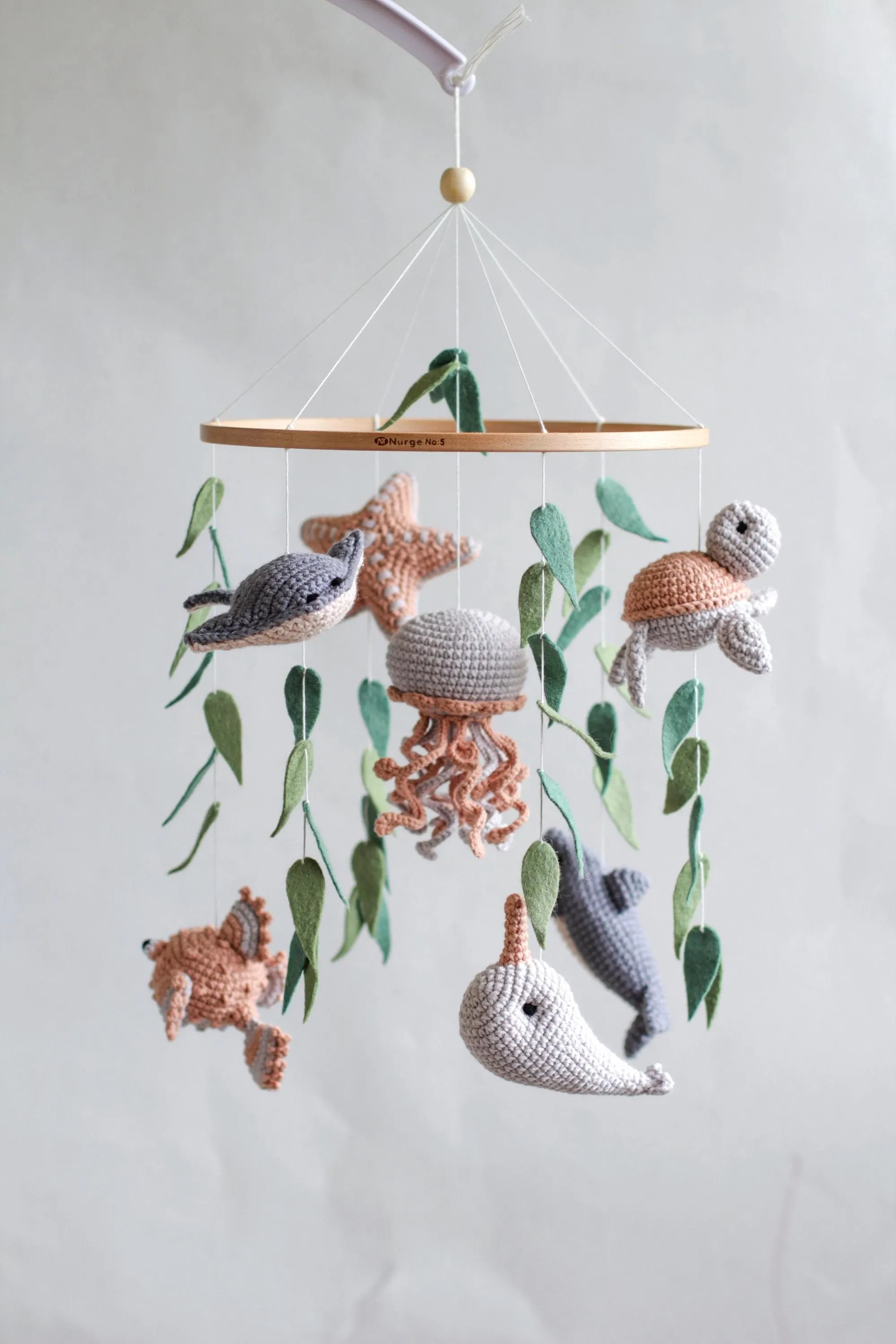 Ocean baby mobile. Nautical baby mobile. Ocean baby mobile with Narwhal, Jellyfish, Turtle, Stingray fish, Shark, Starfish and Puffer fish