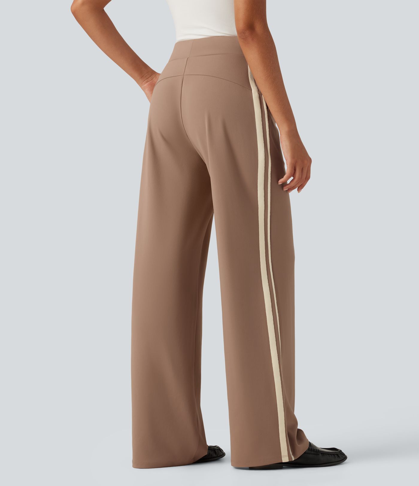 Pantalon droit DayStretch taille haute à rayures color block avec poches