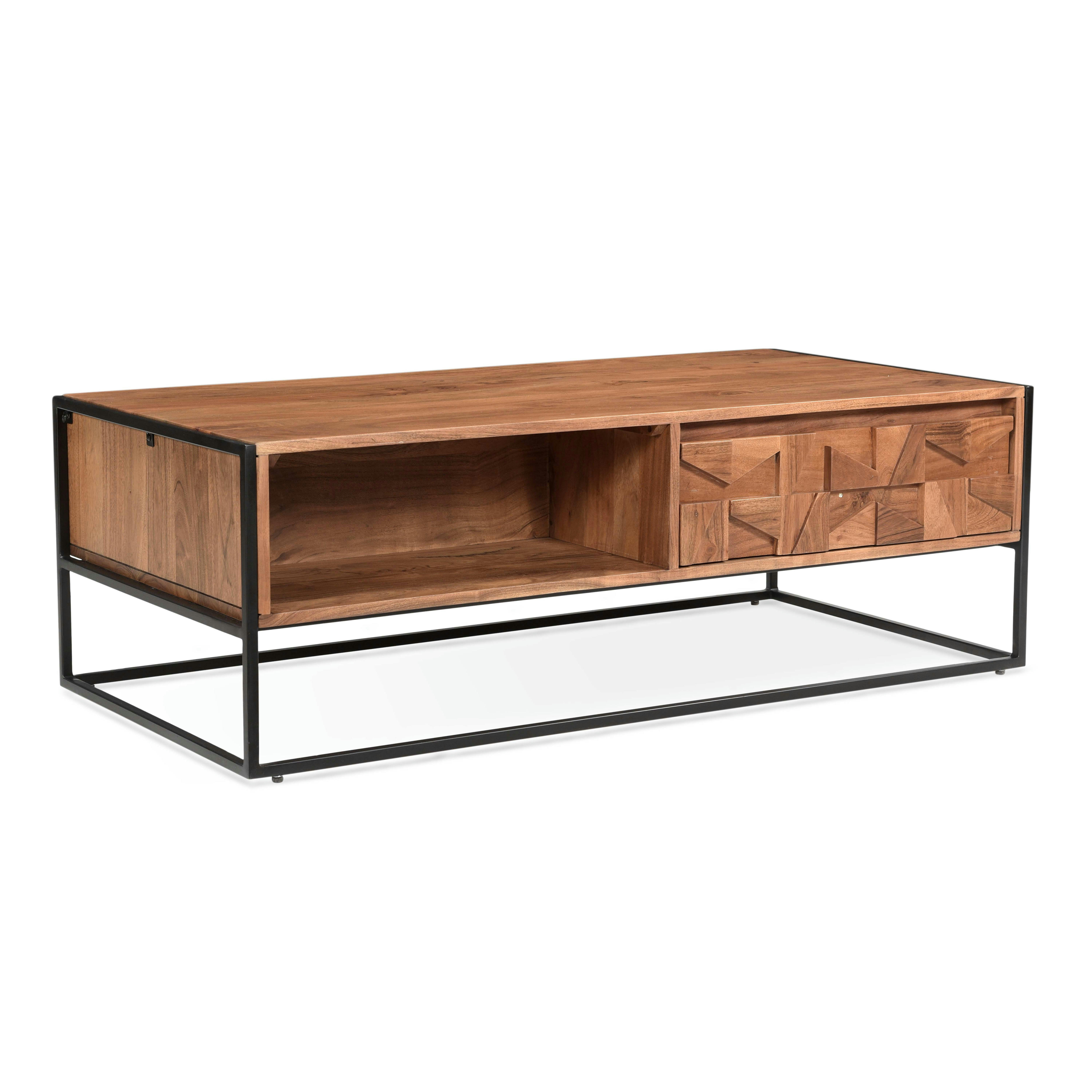 LETELS - Table basse avec tiroir en acacia massif 120 x 60 x 40 cm