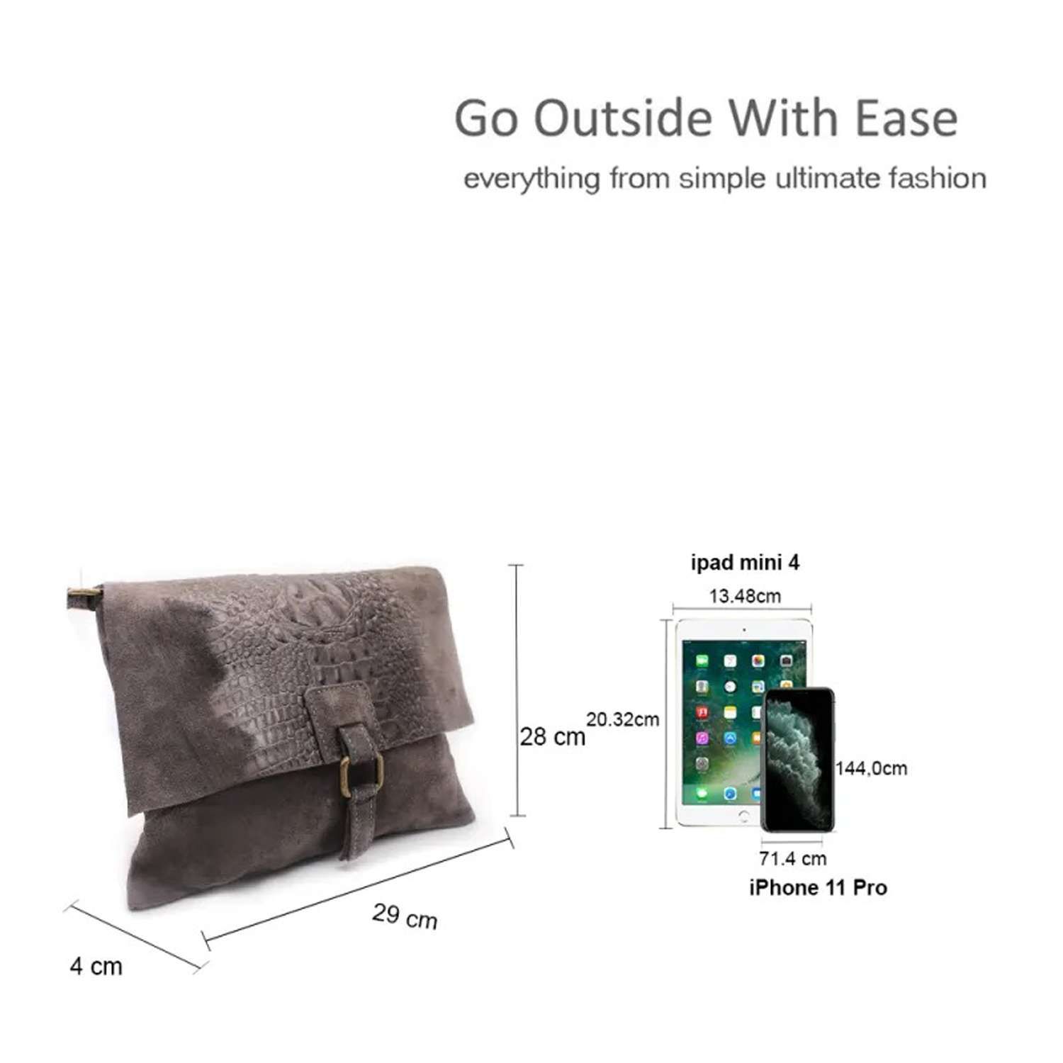 Kitise Croc Skin Flap Over Italian Soft Suede Leather Small Crossbody Shoulder Bag Handbag