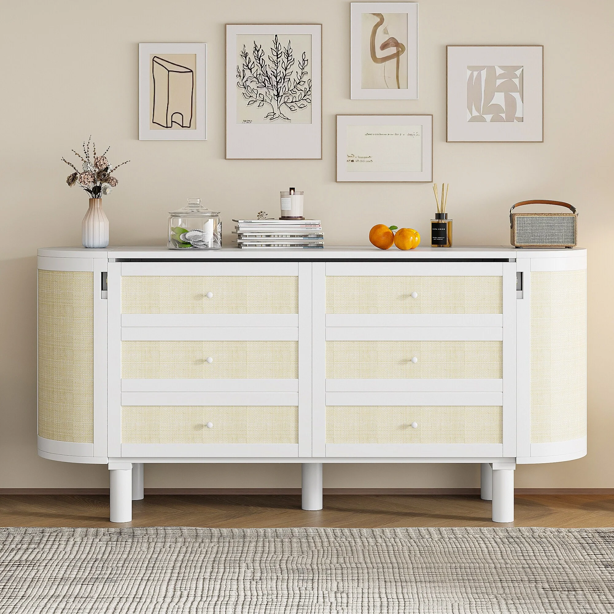 Roomfitters Queen Size Murphy Bed with Hidden Storage and Woven Front Panel, Foldable Wall Bed