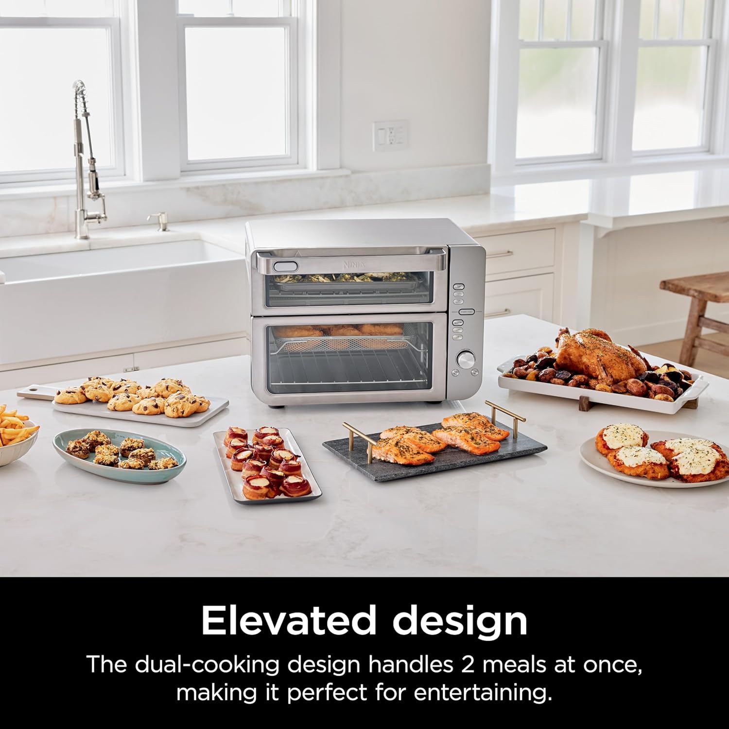 Ninja Air Fryer Toaster Oven Combo | Double Stack XL | 12-in-1 | Fits 4.5 lb Chicken & 6lbs of Wings | Smart Finish Cook 2 Different Meals at Same Time | Countertop Oven | Stainless Steel | DCT601