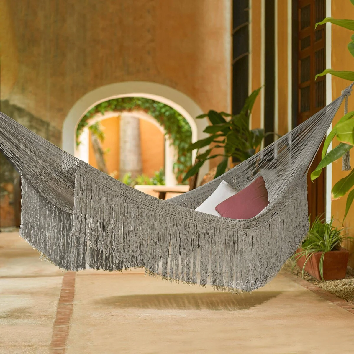 Novica Handmade Cascade In Grey Cotton Rope Hammock (Double)