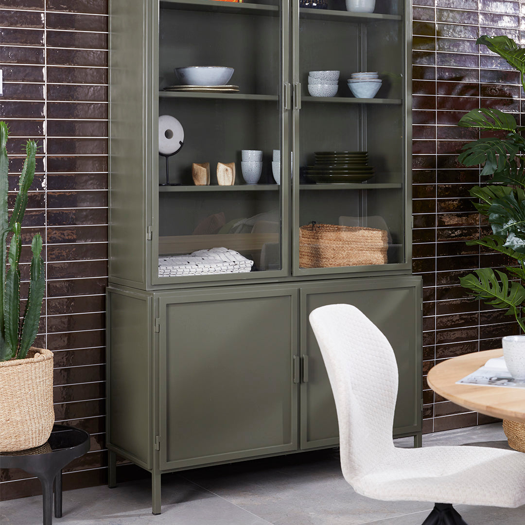 New Routz Garland Vitrinekast 4-deurs - Olijfgroen