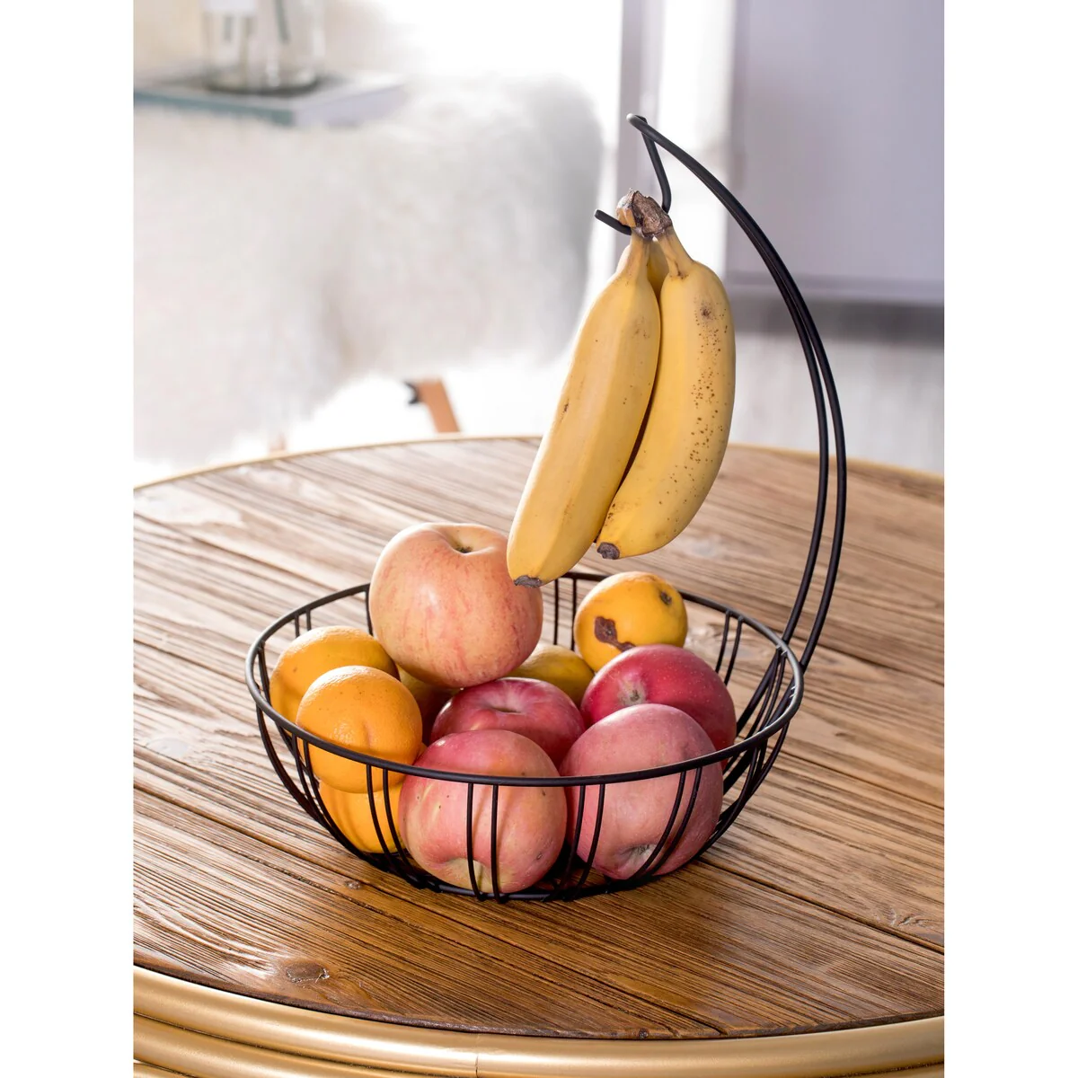 Wire Metal Fruit Basket Holder with Banana Hanger