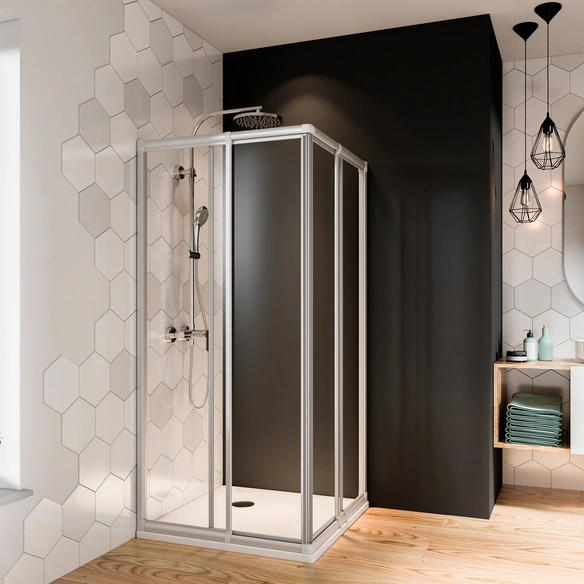 Schiebetür »Fara 4«, für Eckeinstieg, 4-teilig, 80 - 90 cm, Kunstglas, weiß