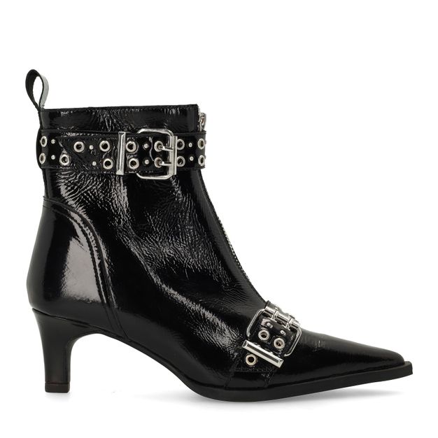 Zwarte lak leren enkellaarsjes met buckles