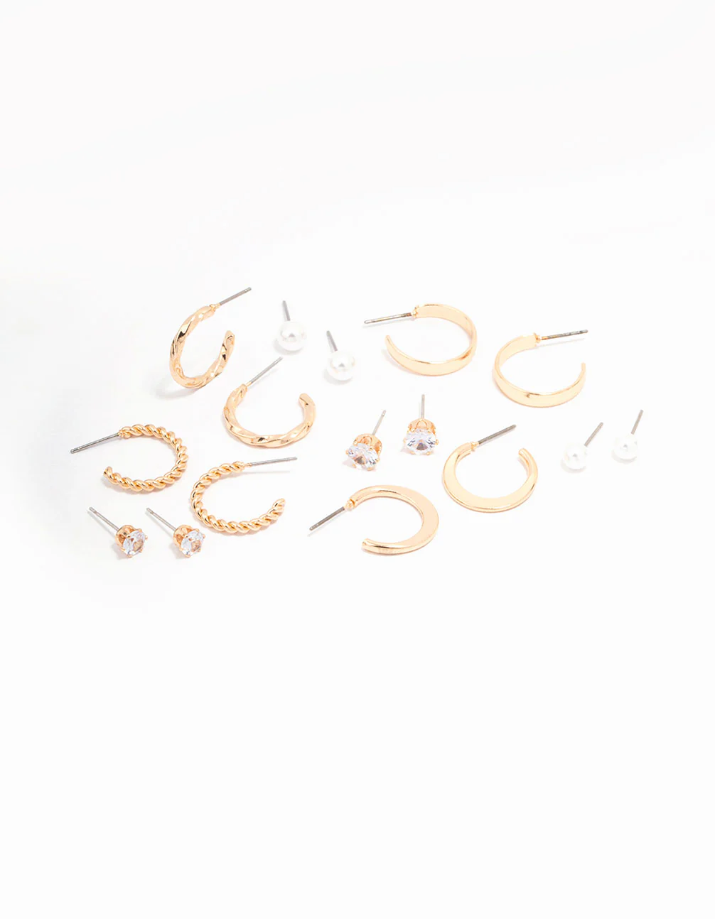 Gold Pearl Diamante Mixed Hoop & Stud Earring 8-Pack