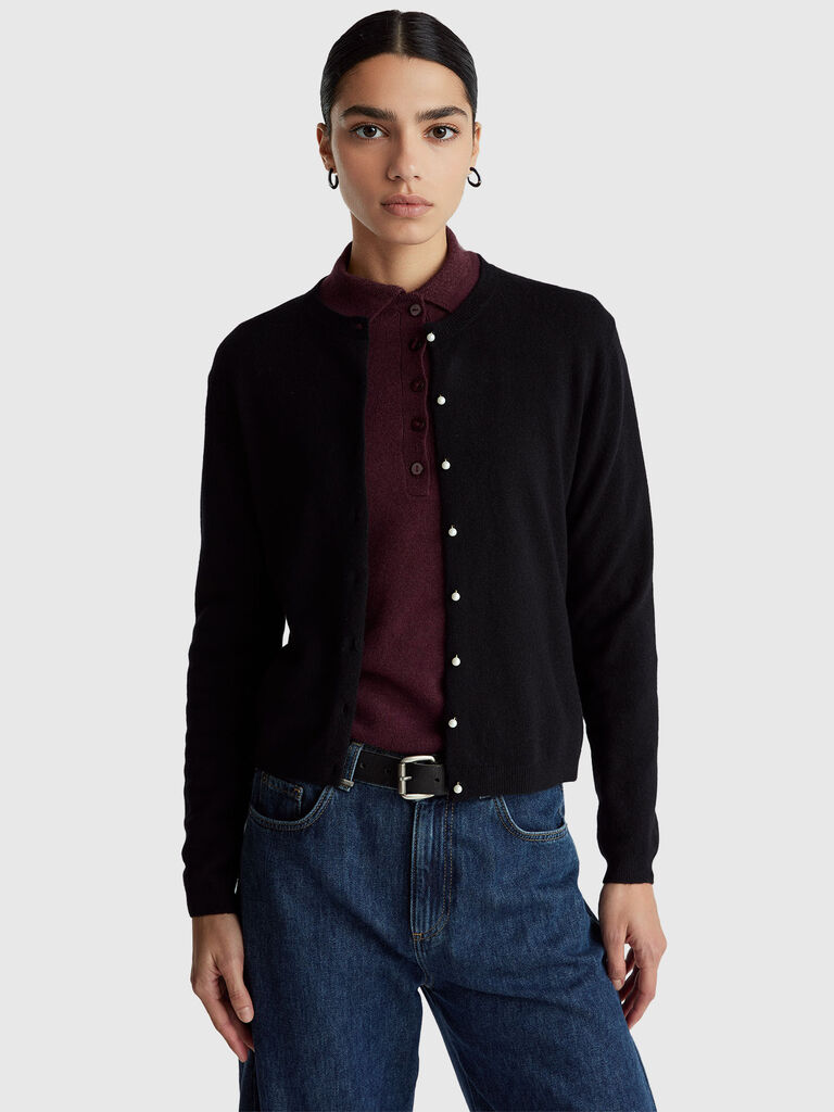 Black cardigan in pure Merino wool