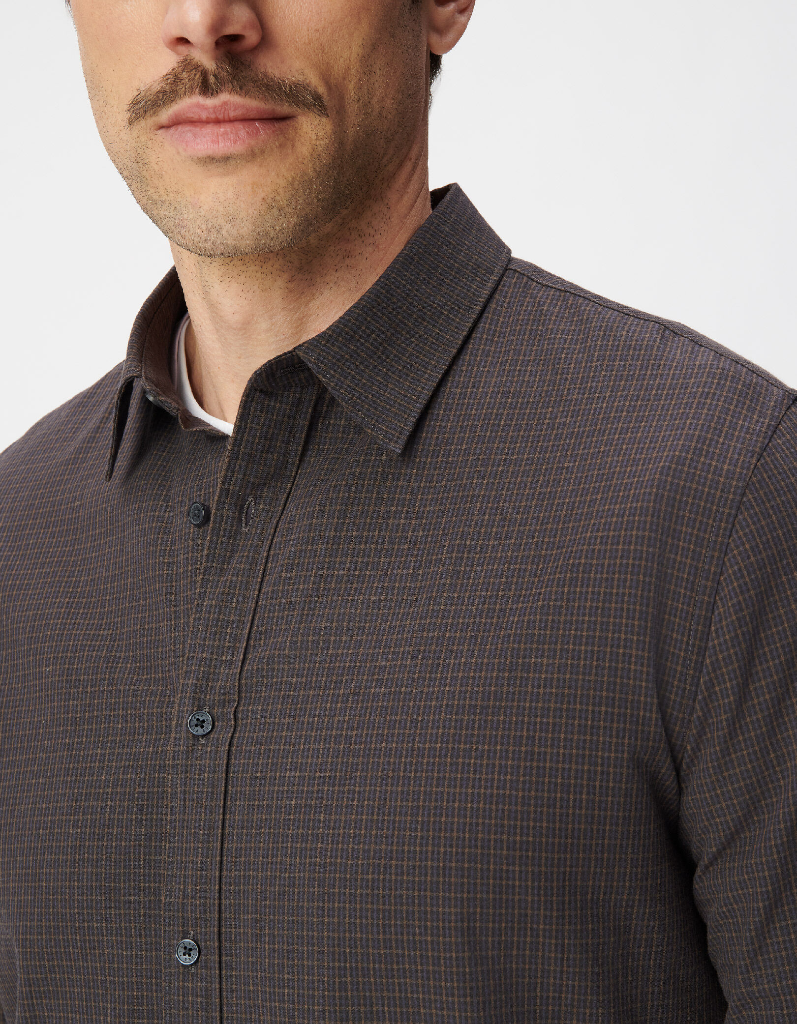 Chemise slim marine coton bio motif carreaux Homme