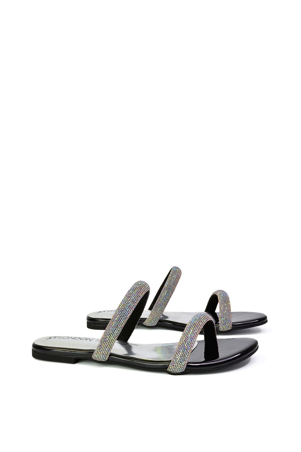 XY London Hope' Slip On Sparkly Bridal Shoes Summer Diamante Flat Sandals