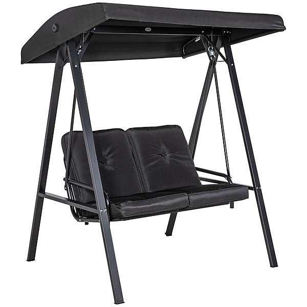 Balancelle de jardin 2 places en polyester noir avec toit inclinable