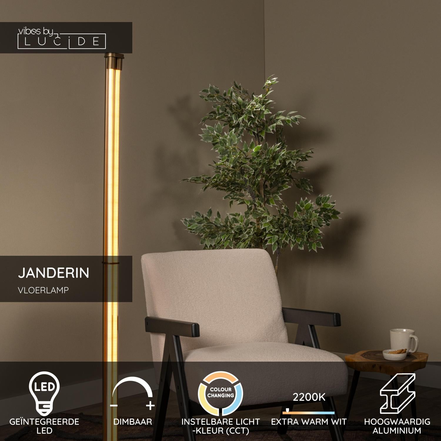 Lucide JANDERIN Vloerlamp - Champagne kleur