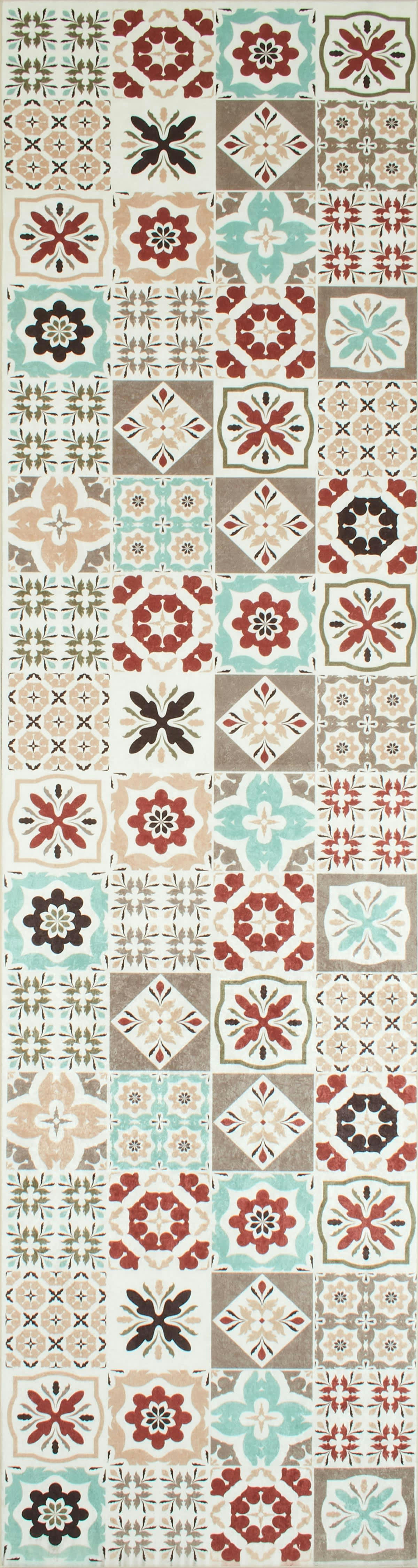 AZULEJO - Tapis de cuisine carreaux de ciment multicolore 80x300