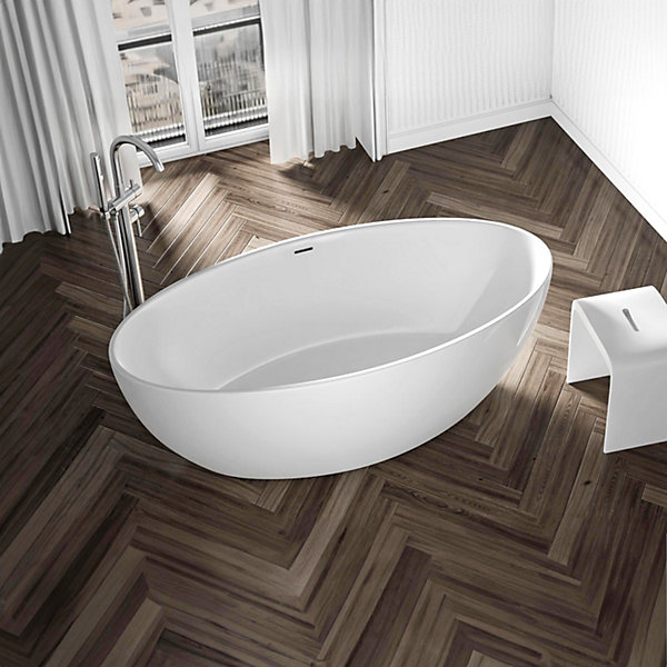 Baignoire îlot Acrylique Oval Moderne pour Salle de Bain avec Bonde et trop plein - Blanc brillant - 160x80x58cm - TERRA 2.0