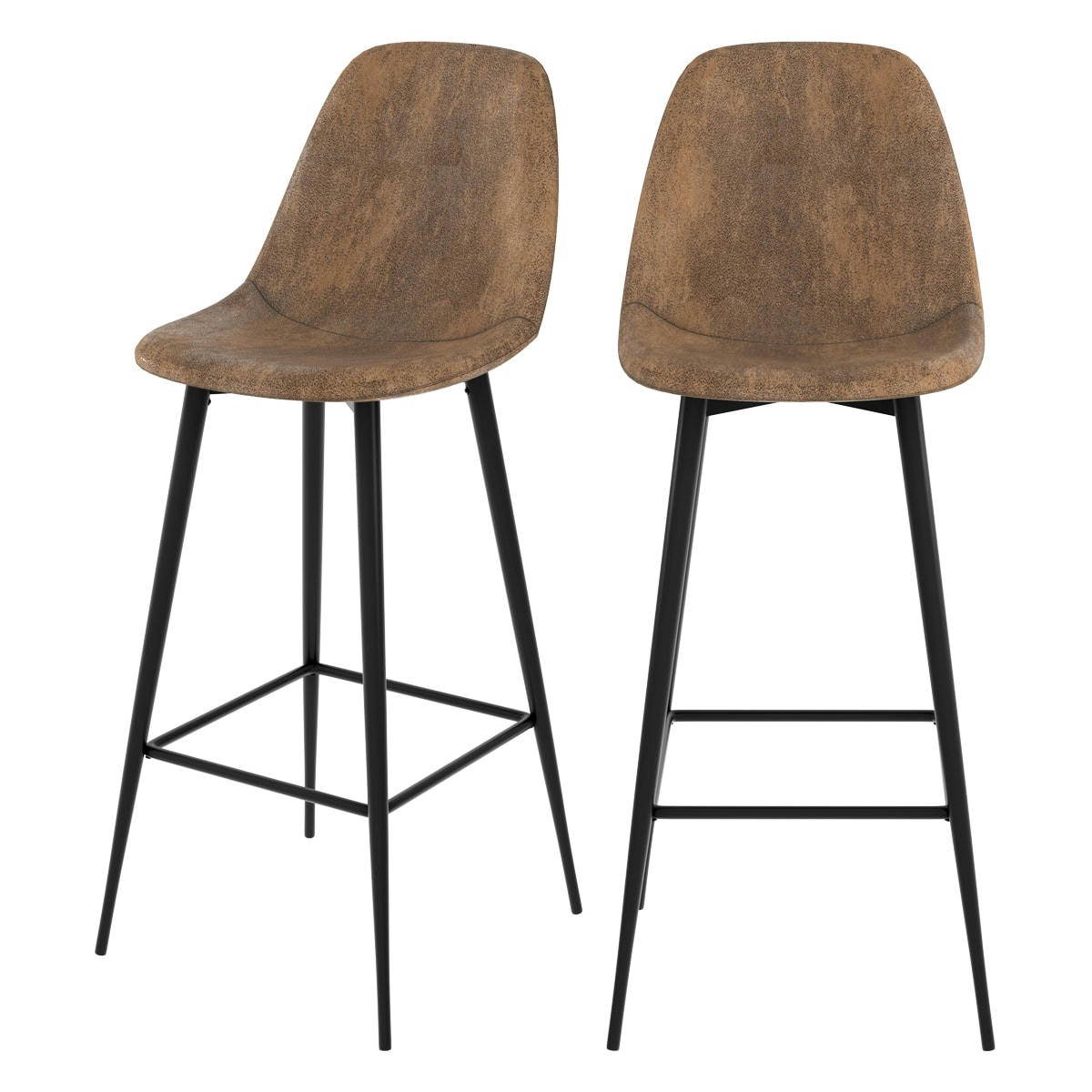 MALRIK - Chaise de bar en microfibre marron vieilli 72 cm (lot de 2)