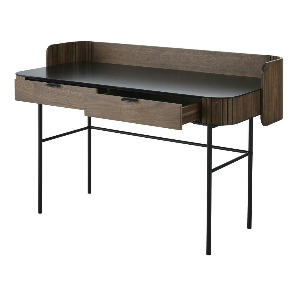 Spiga - Bureau vintage 2 tiroirs pieds en métal noir