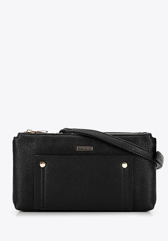 Damska crossbody dwukomorowa z kieszonką czarno - złota