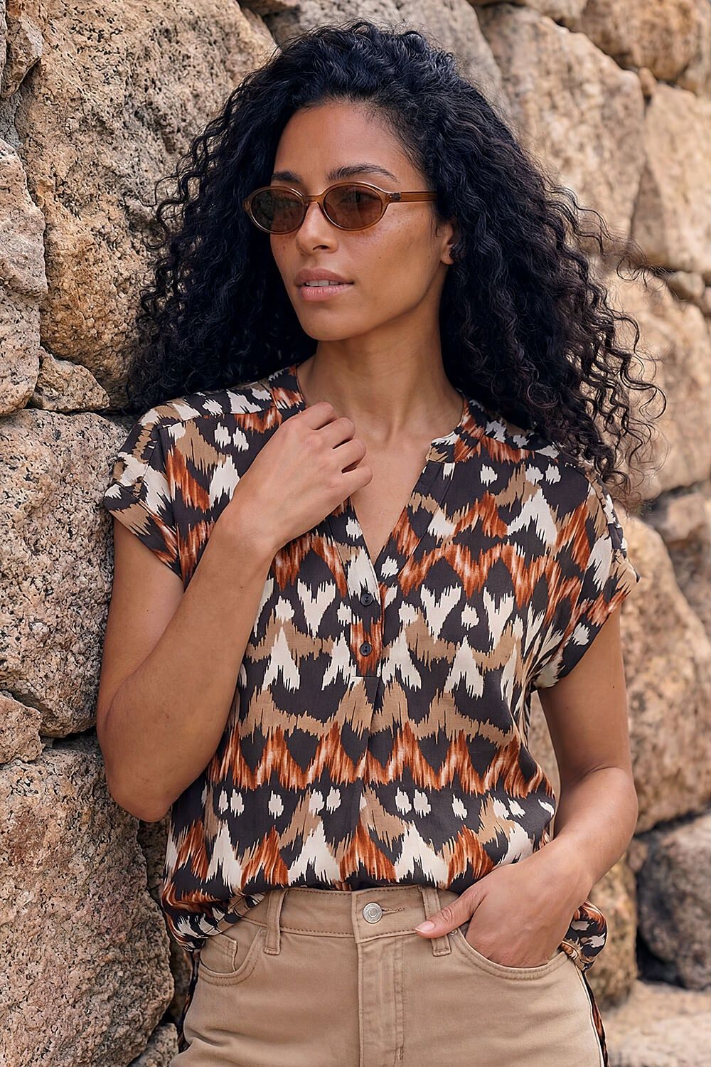 Roman Abstract Print Stretch Top