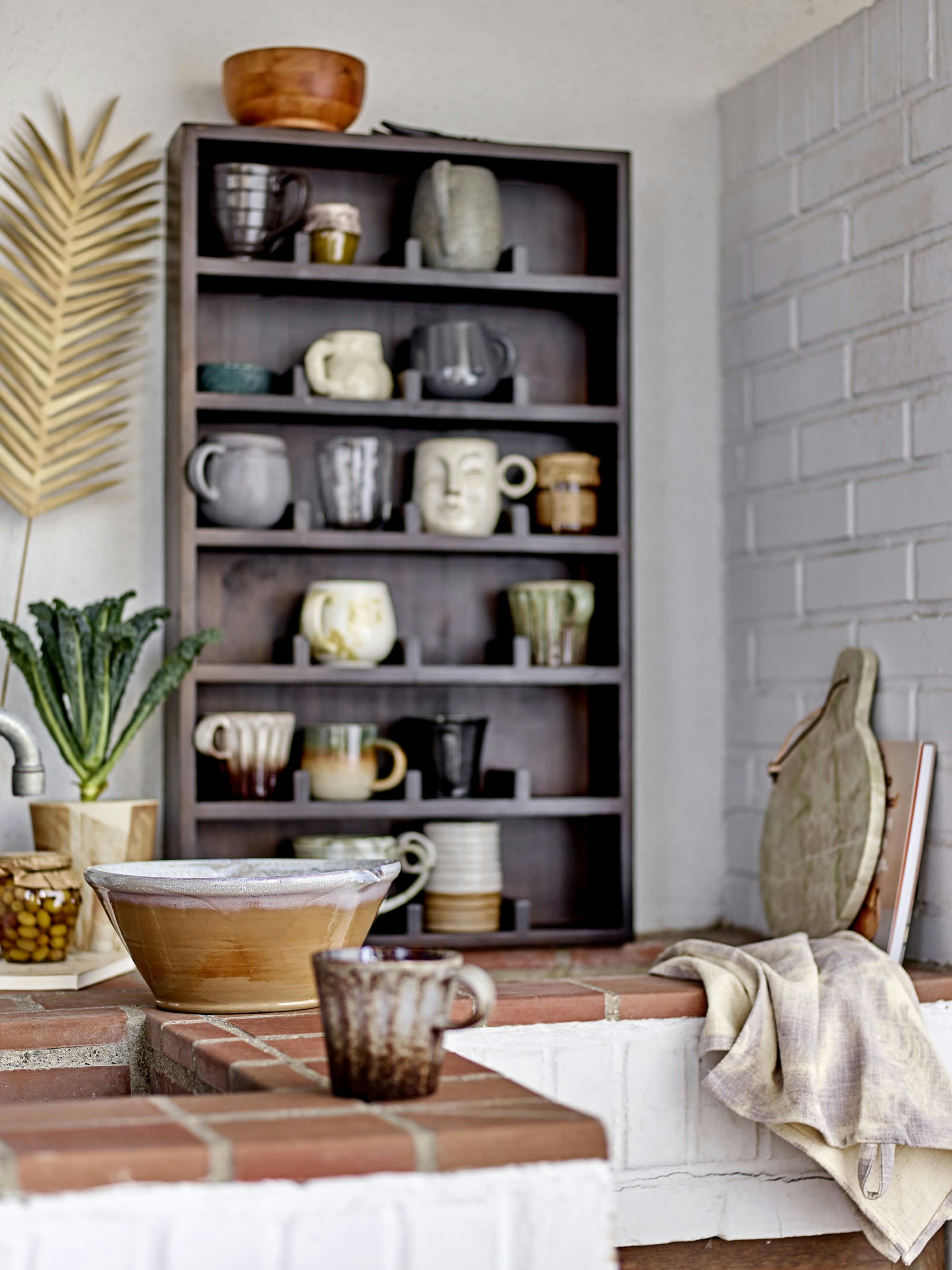 STACY - Pot de fleurs avec soucoupe en grès marron