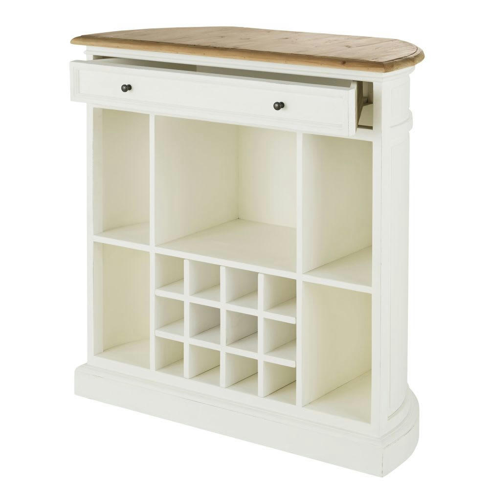 Provence - Bar 2 tiroirs, 3 étagères et rangement bouteilles blanc et beige