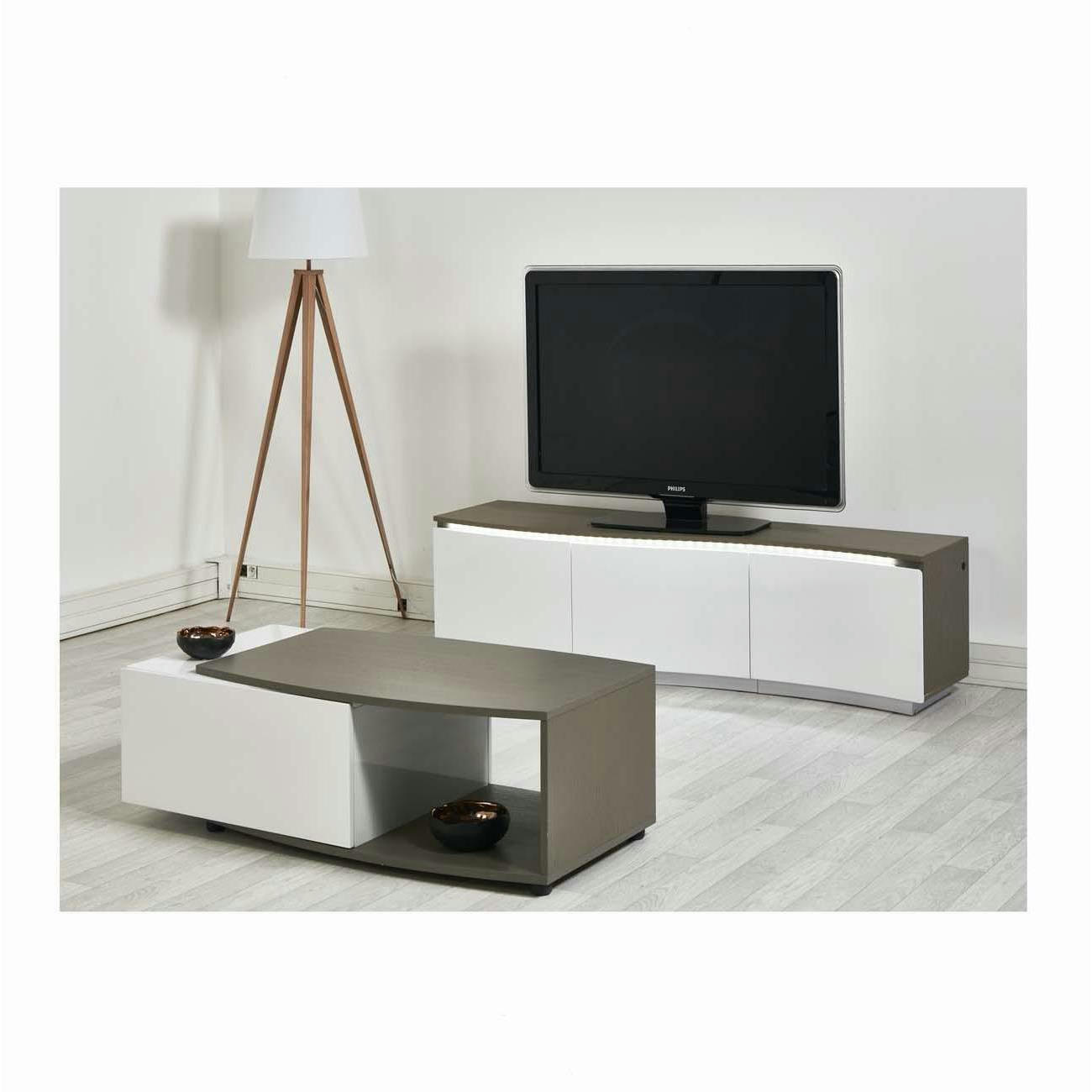 PACIFIC - Table basse blanc et marron plateau bois 120x60cm