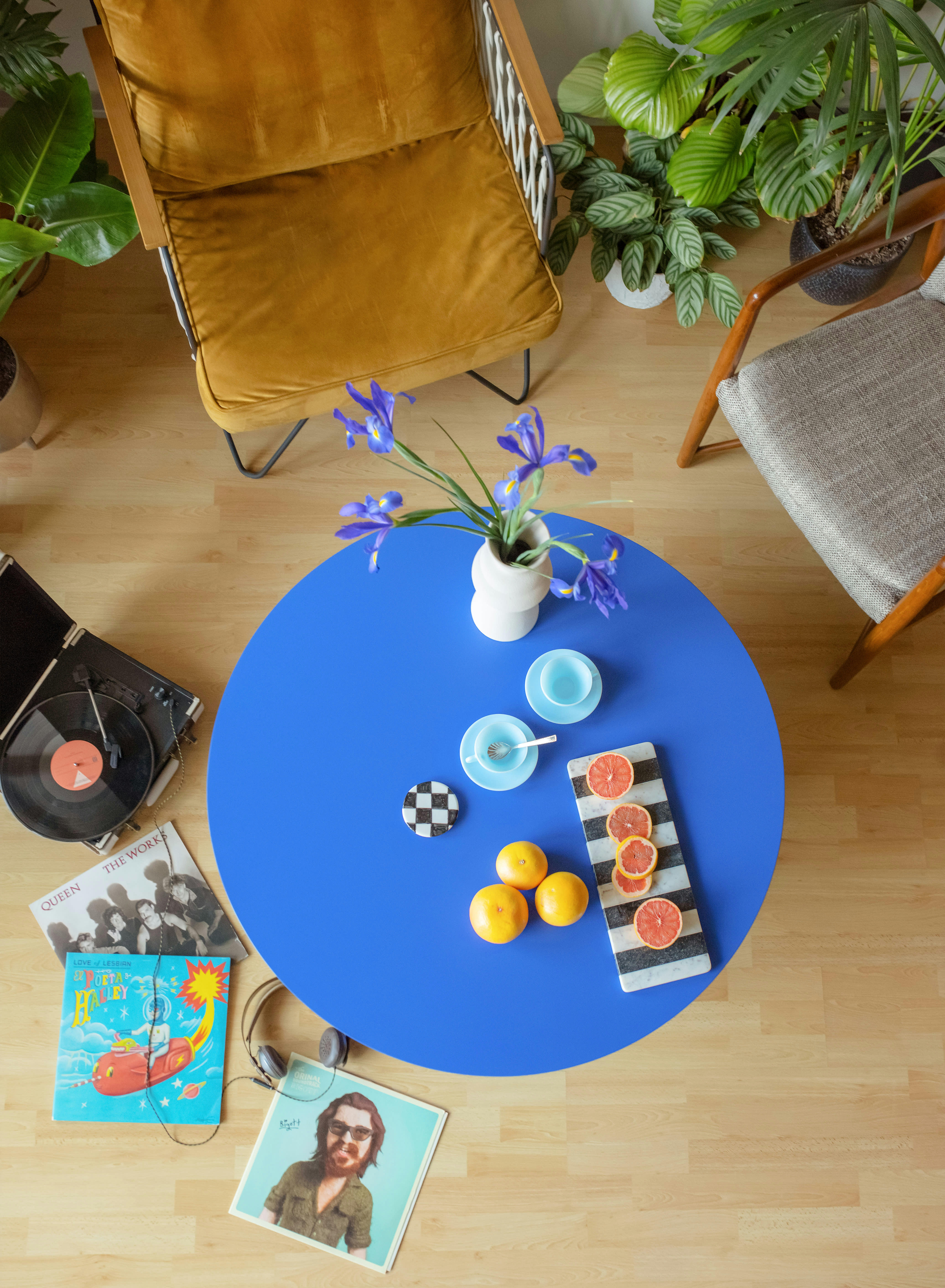 BLOCKIE-PAUSA - Table basse ronde, plateau résistant MDF 3cm bleu Prusse 100cm