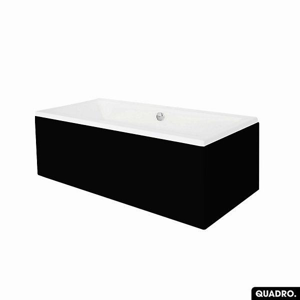 Baignoire rectangulaire - avec Tablier Noir Mat et Repose Tête OFFERT - QUADRO - 180 x 80 cm