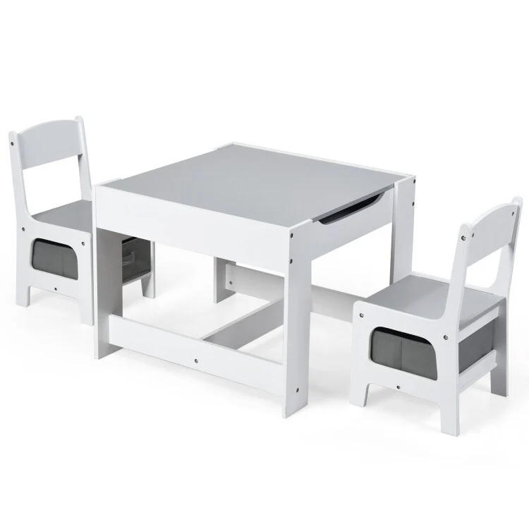 Kids Table and Chairs Set with Storage, Blackboard, and Whiteboard for Creative Drawing and Play
