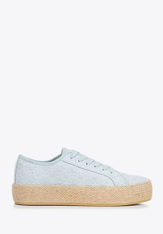Damskie sneakersy na słomkowej podeszwie niebieskie